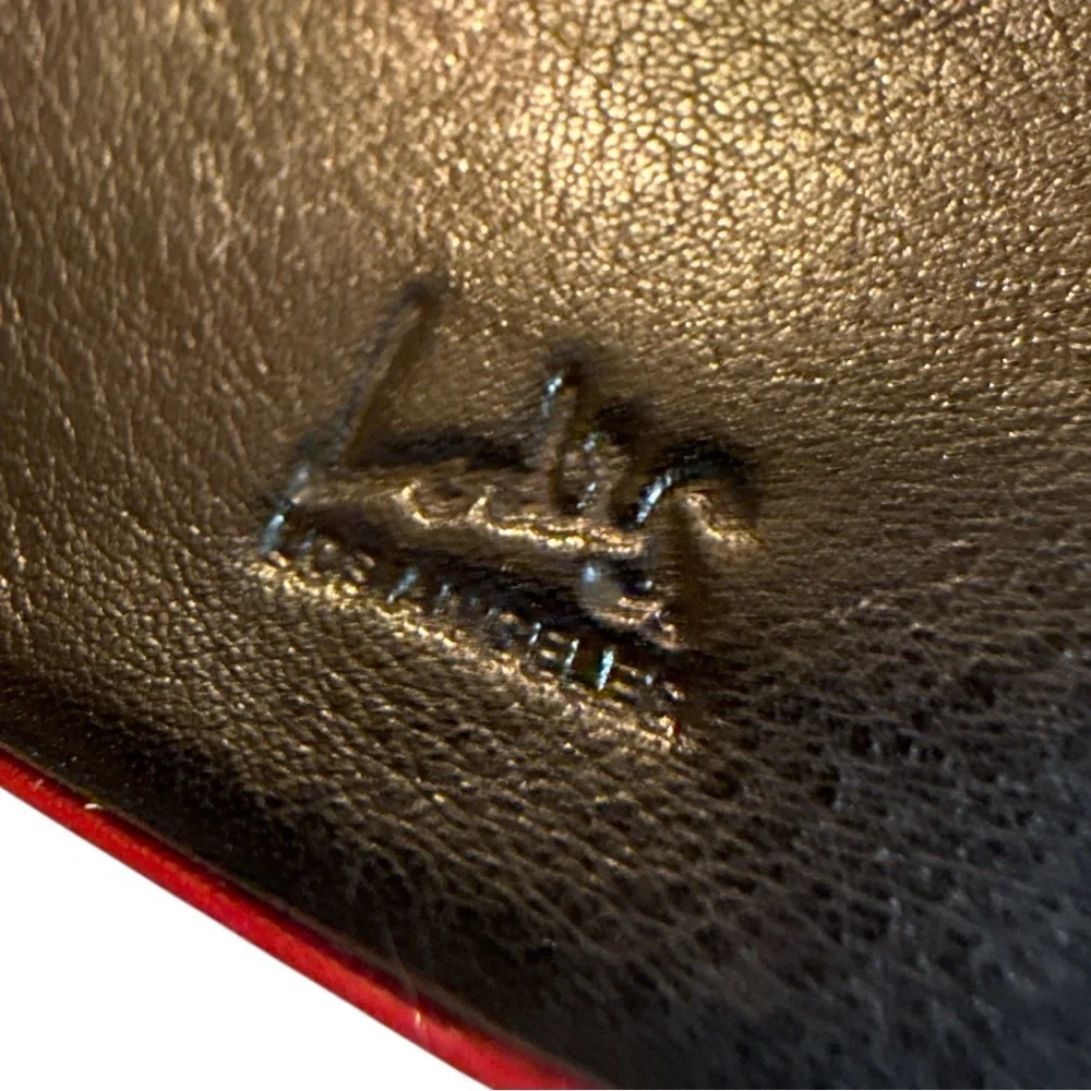 Vintage Lodis Los Angeles Smooth Black Leather Wallet Clutch Red Trim Zip Coin